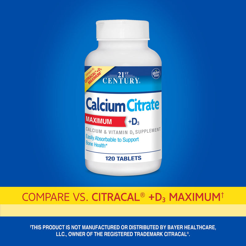 [Australia] - 21st Century Calcium Citrate Plus D Maximum Caplets, 120 Count (27493) 120 Count (Pack of 1) 