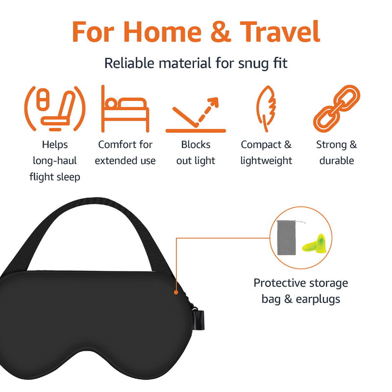 [Australia] - Amazon Basics Genuine Natural Mulberry Silk Eye Mask, Curved Sleep Mask with Adjustable Strap, Black 