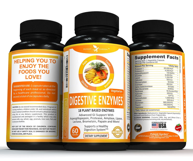 [Australia] - Digestive Enzymes 18 Plant Based Enzyme Supplements - amylase lipase bromelain Supplement, Protease, lactase Enzyme & Other Enzymes Supporting Healthy Digestion & Nutrient Absorption 60 Caps 