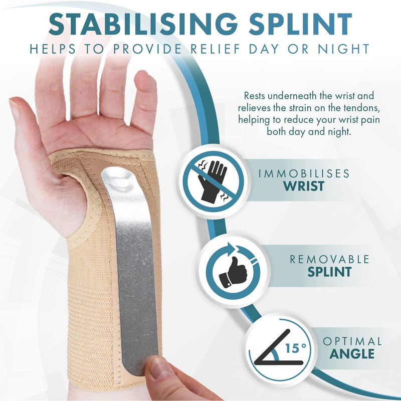 [Australia] - Actesso Tri-Weave Wrist Support Splint Brace - Relieves Pain from Carpal Tunnel, Fractures, Sprains and Joint Pain (Beige, Large Right) L (Pack of 1) 