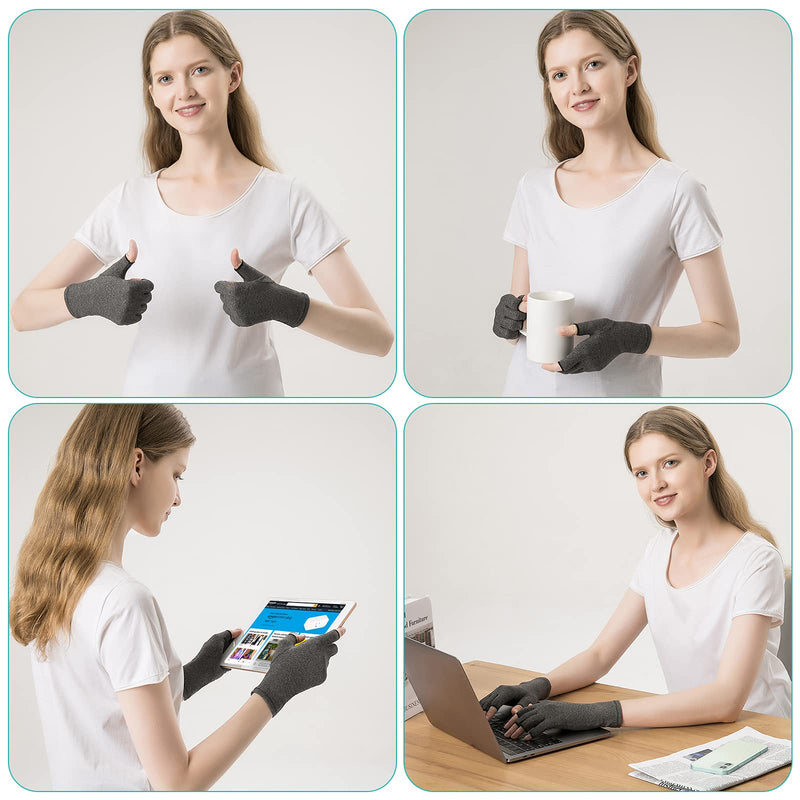 [Australia] - 2 Pairs Arthritis Compression Gloves for Relieve Rheumatoid Arthritis, Osteoarthritis, Carpal Tunnel, Joint Pain, Open Fingerless Gloves, Fit for Women and Men to Daily Work and Computer Typing (Gray, Medium) Gray 