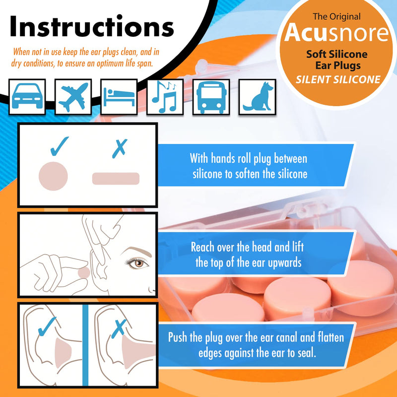 [Australia] - Ear Plugs for Sleeping Acusnore® Noise Cancelling Ear Plugs Suitable Snoring Aids for Men & Women Includes x6 Pairs of Earplugs 