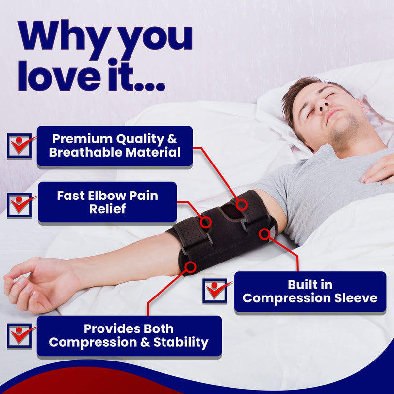 [Australia] - Elbow Splint Tendonitis Elbow Brace – Cubital Tunnel Brace for Sleeping - Tennis Elbow Support with Arm Compression Sleeve Elbow Immobilizer for Ulnar Nerve Brace Elbow Pain Men Women - Fits Most 