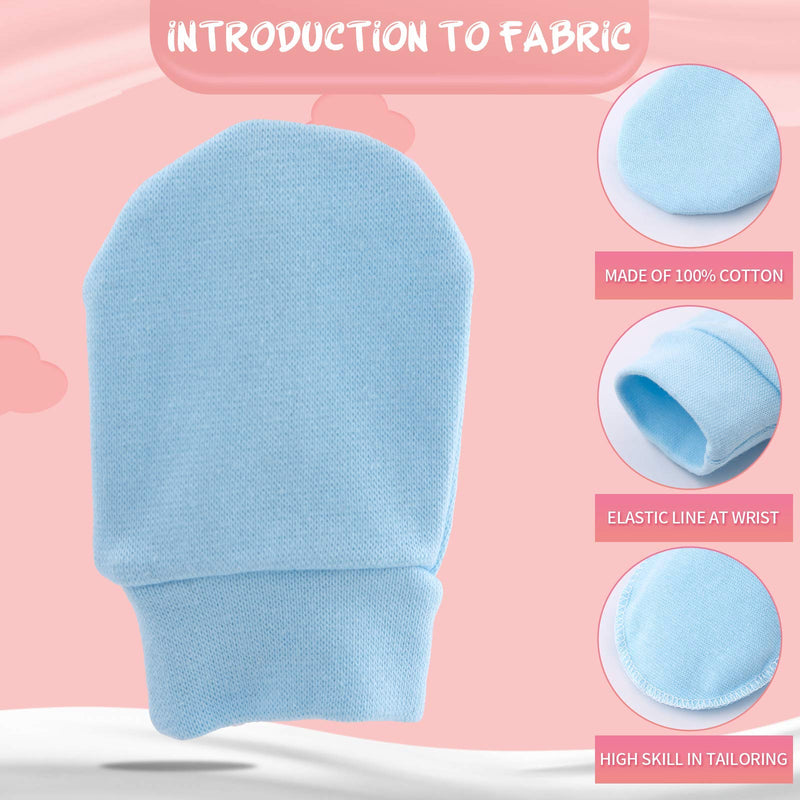 [Australia] - 6 Pairs Newborn Baby Cotton Gloves No Scratch Mittens for 0-6 Months Boys Girls 100% Cotton (6 PACK 1 WHITE BLUE) 