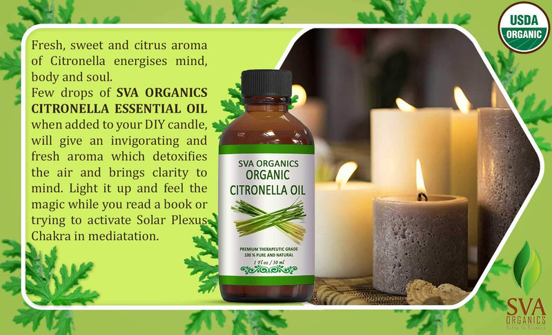 [Australia] - SVA Organics Citronella Essential Oil Organic USDA 1 Oz Pure Natural Therapeutic Grade Oil for Skin, Body, Diffuser, Candle Making 