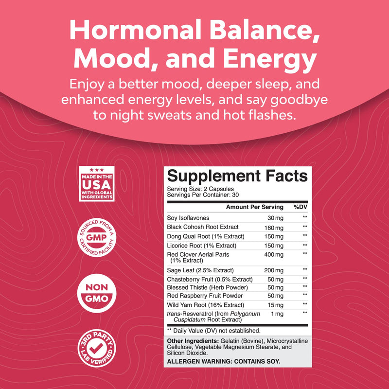 [Australia] - Natural Menopause Supplements for Women - Perfect for Hormonal Balance, Night Sweating & Hot Flashes Menopause Relief - Black Cohosh for Menopause with Resveratrol & Dong Quai 