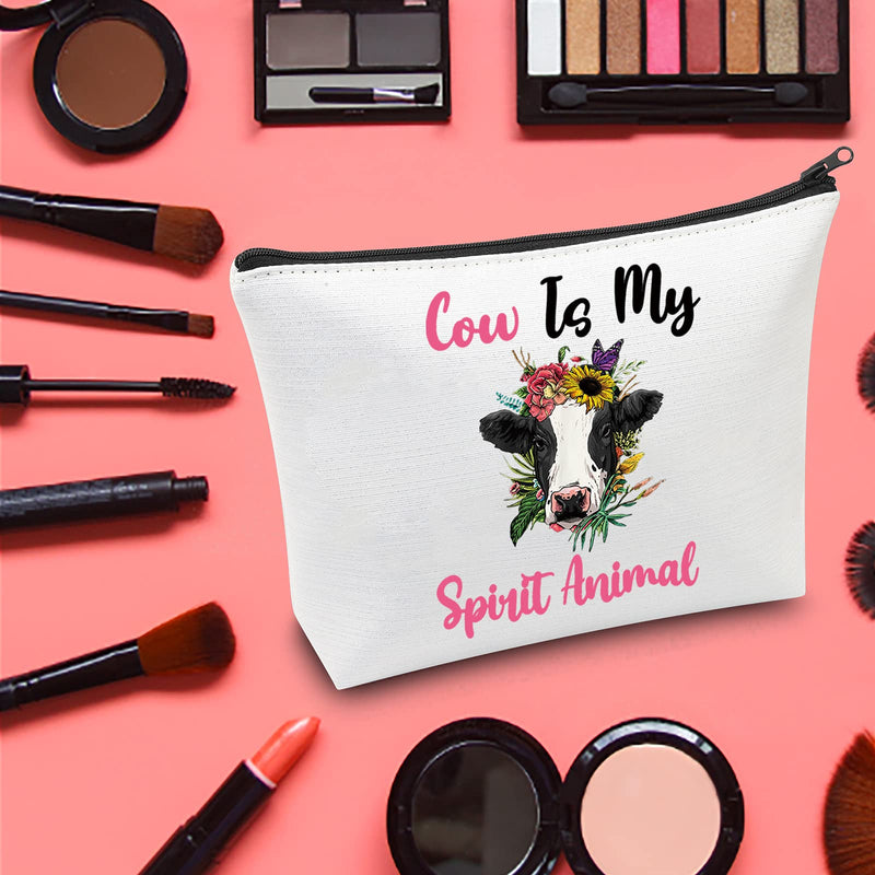 [Australia] - LEVLO Funny Cow Cosmetic Make Up Bag Cow Lover Inspired Gift Cow Is My Spirit Animal Makeup Zipper Pouch Bag For Women Girls, Cow Spirit Animal, L, 