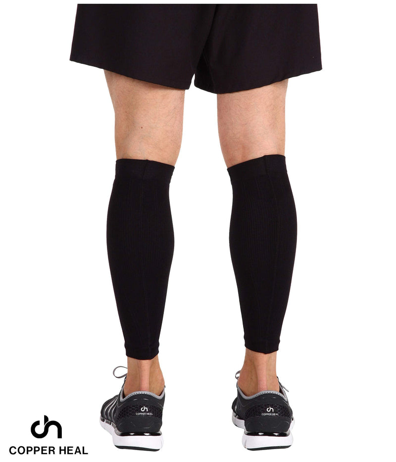 [Australia] - COPPER HEAL Calf Copper Compression Sleeves (1 Pair) for Exercise Sport Recovery - Calf Muscle Strains Shin Splints Leg Socks Men and Women Calfs Sleeve Guard for Running Mens Guards Large (2 Count) 