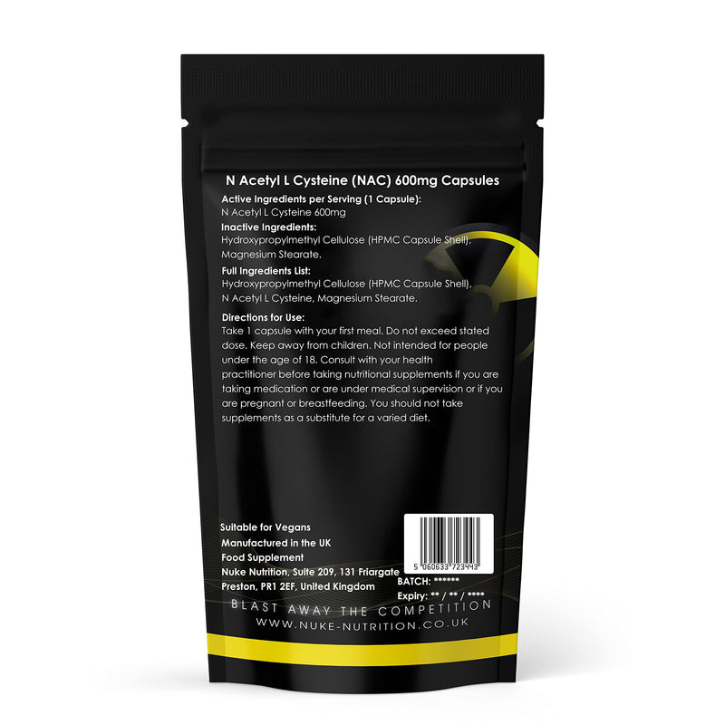 [Australia] - Nuke Nutrition NAC Supplement 600mg | High Strength NAC N-Acetyl-Cysteine 60 Vegan Capsules with High Bioavailability | Amino Acid N-Acetyl-Cysteine Nutritional Supplements | Manufactured in The UK 60 Capsules 