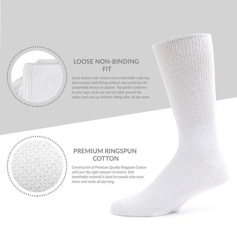 [Australia] - 3 Pairs of Premium Cotton Loose Top Diabetic Neuropathy Crew Socks (10-13, Gray) Gray - 3 Pairs Medium: US Men 9-11.5/Women 11-13 