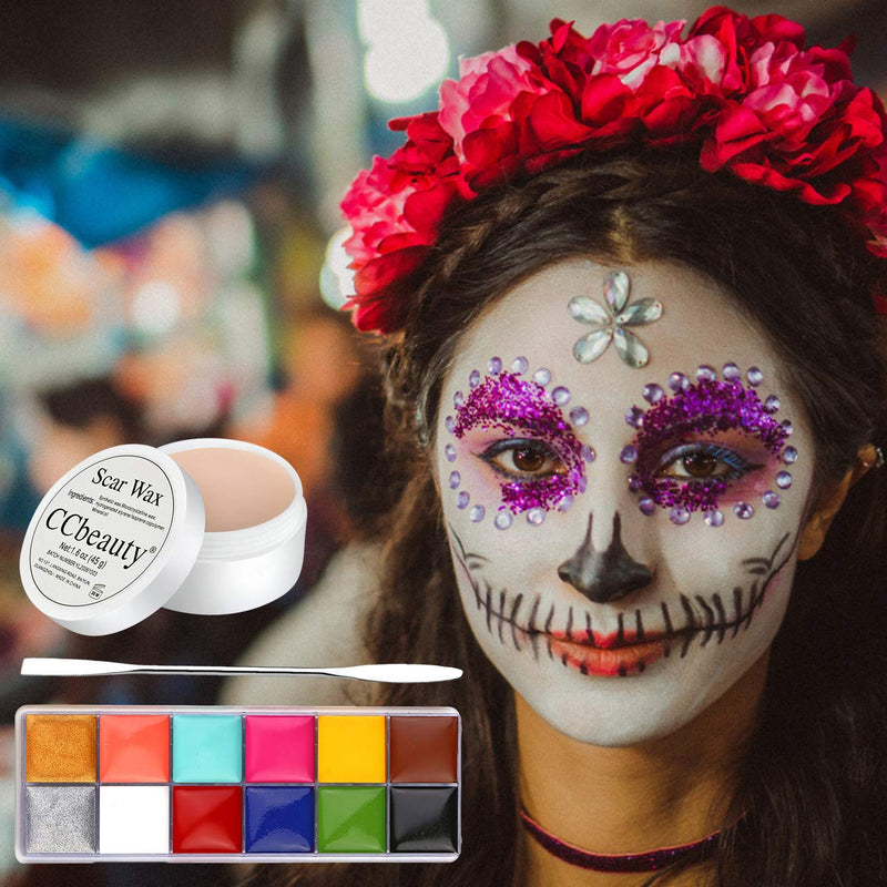 [Australia] - CCBeauty Professional Face Body Paint Stick Makeup(0.75 Oz), Cream Blendable Painting Pen, Non-Toxic for Halloween SFX Special Effects Cosplay Costume Parties 05-12 Colours With Scar Wax And Spatula 