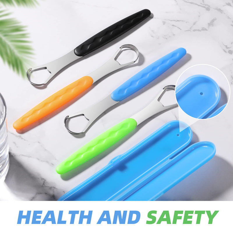 [Australia] - Annhua 4 Pack Tongue Brush, Stainless Steel Tongue Scraper Tools with Mini Storage Case, Tongue Cleaner for Prevent Bad Breath & Keep Oral Fresh 4 Pcs 