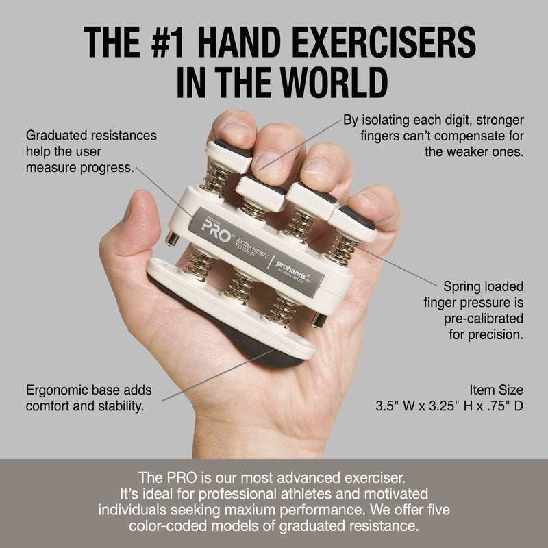 [Australia] - PROHANDS PRO Hand Exerciser, Finger Exerciser (Hand Grip Strengthener), Spring-Loaded, Finger-Piston System, Isolate and Exercise Each Finger 11 lb (Extra-Heavy Tension) Gray - Pro 