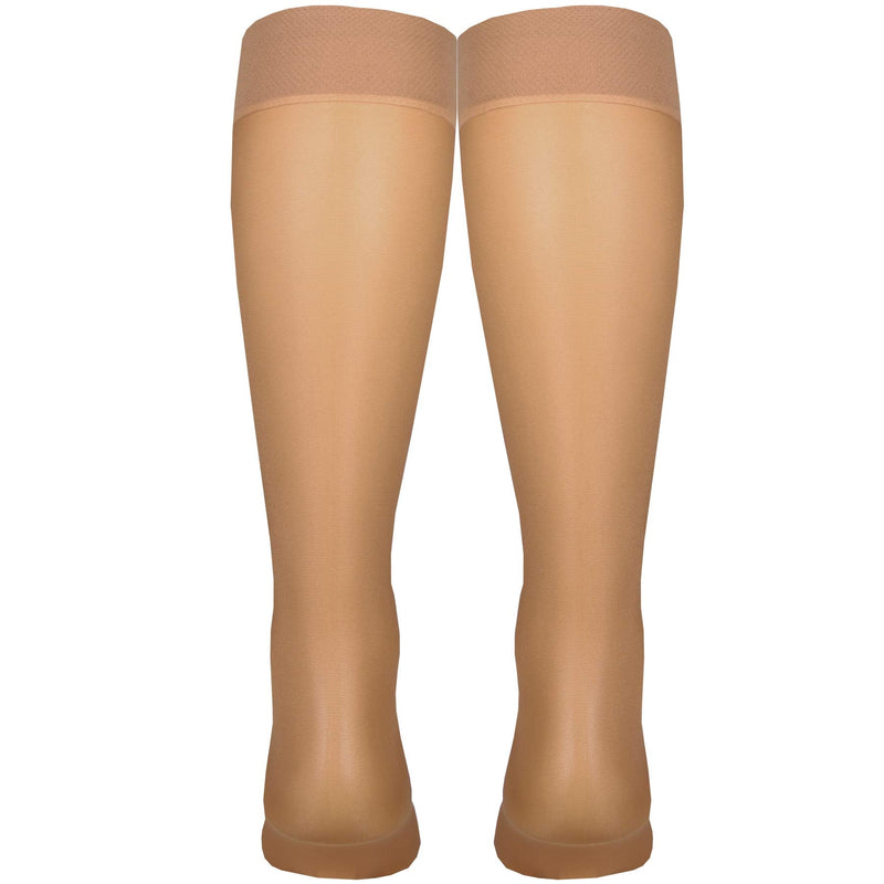 [Australia] - NuVein Sheer Compression Stockings for Women, 8-15 mmHg Support, Light Denier, Knee High, Closed Toe Beige Large 