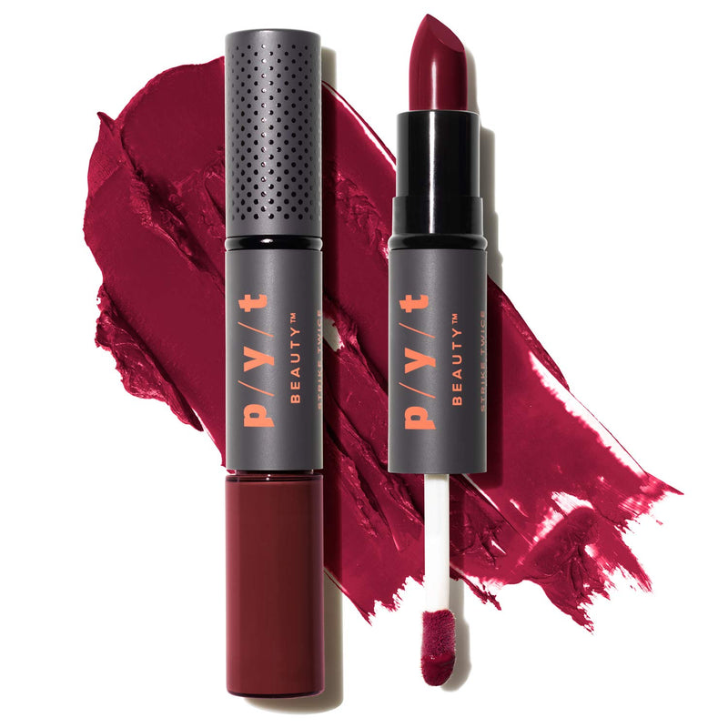 [Australia] - PYT Beauty Double Duty Lipstick + Lip Gloss, Burgundy, Moisturizing, Hypoallergenic, Cruelty Free, Vegan, 1 Count Deja Vu / Burgundy 