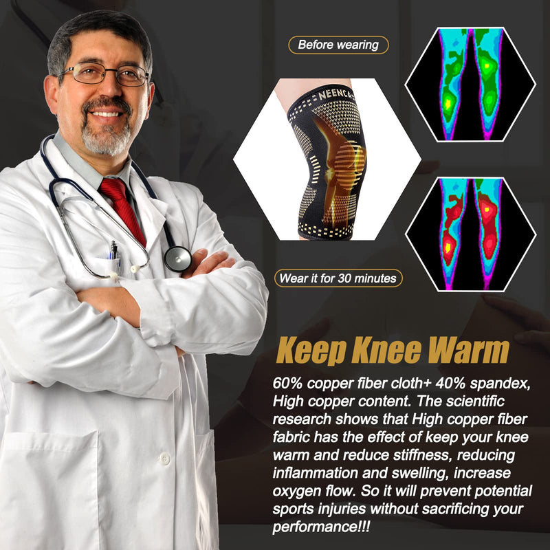 [Australia] - NEENCA Copper Knee Sleeves (Pair), Professional Knee Brace with Copper Ions Infused Fiber Technology, Premium Compression Support for Knee Pain, Sports, Workout, Arthritis, ACL, Joint Pain Relief... X-Large Real Copper Ions（2 pack） 