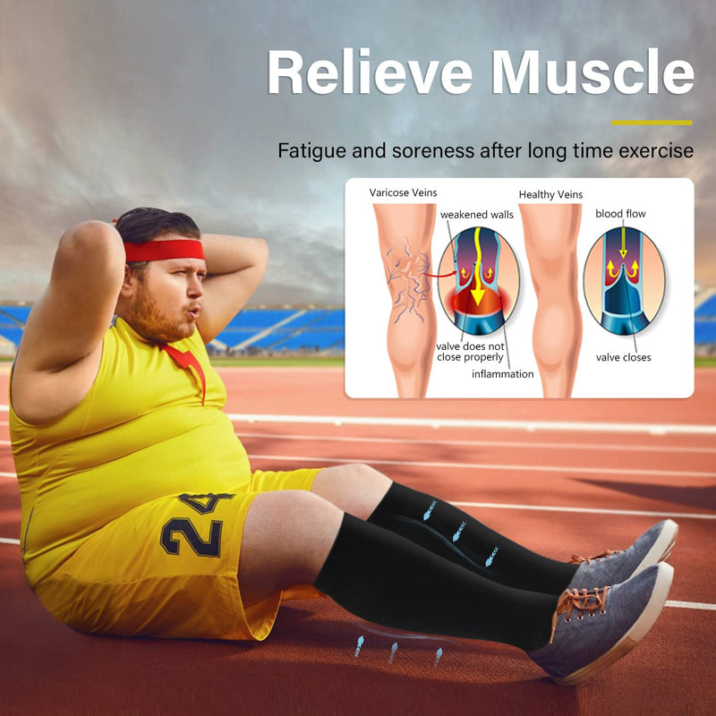 [Australia] - 3 Pairs Plus Size Compression Socks for Women and Men Wide Calf 20-30mmhg Extra Large Knee High Support for Circulation 01 Black XX-Large 
