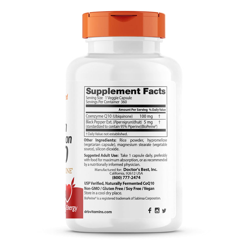 [Australia] - Doctor's Best High Absorption CoQ10 with BioPerine, Gluten Free, Naturally Fermented, Vegan, Heart Health & Energy Production, 100 mg 360 Veggie Caps 360 Count (Pack of 1) 