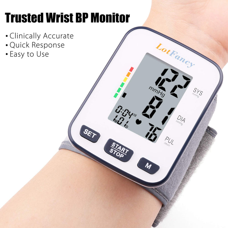 [Australia] - LotFancy Blood Pressure Monitor, Wrist BP Cuff (5.3”-8.5”), 120 Memory, Automatic Digital BP Machine for Irregular Heartbeat Detection, Home BP Gauge with Large LCD Display, Protective Case 