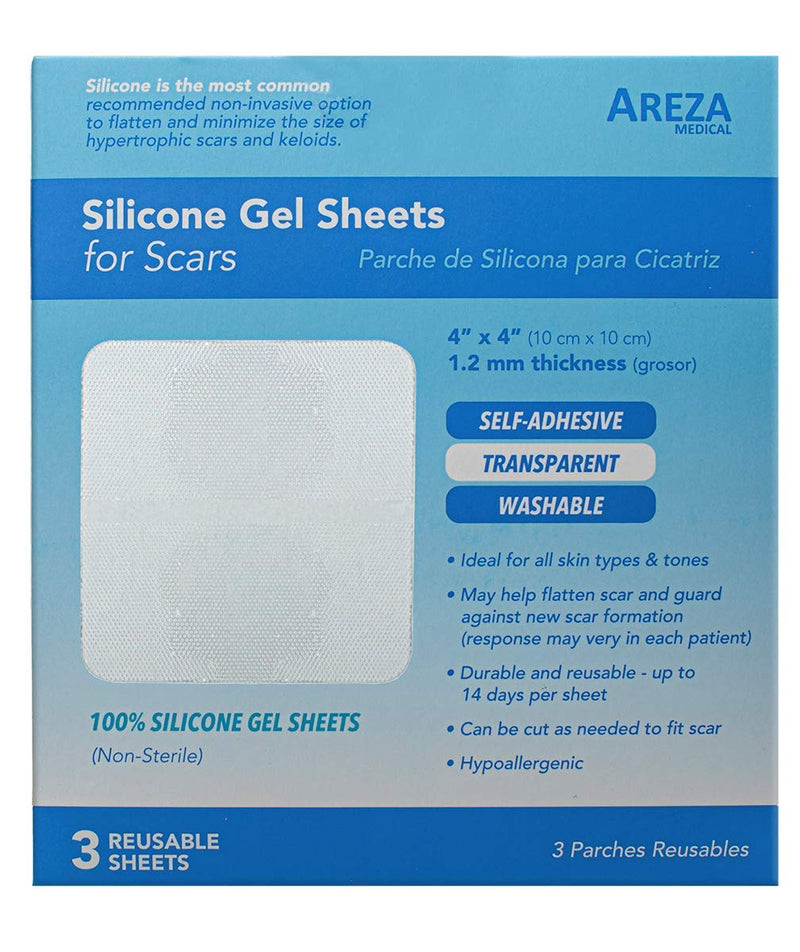 [Australia] - Silicone Gel Sheets for Scars 4" x 4" Three Sheets Per Box; By Areza Medical 