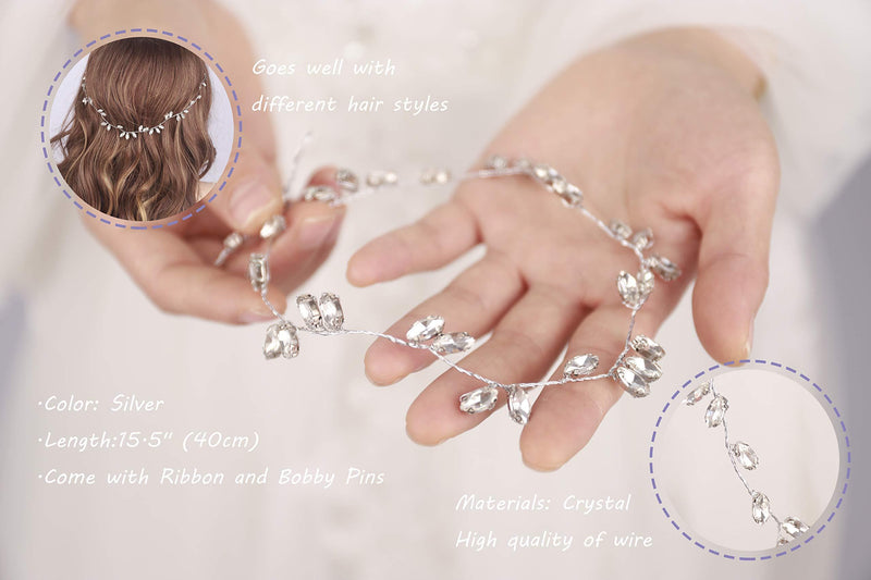 [Australia] - Kercisbeauty Wedding Crystal Headband for Bride Hair Vine Wreath Bridal Headpiece Prom Hair Accessories (Silver) Silver 