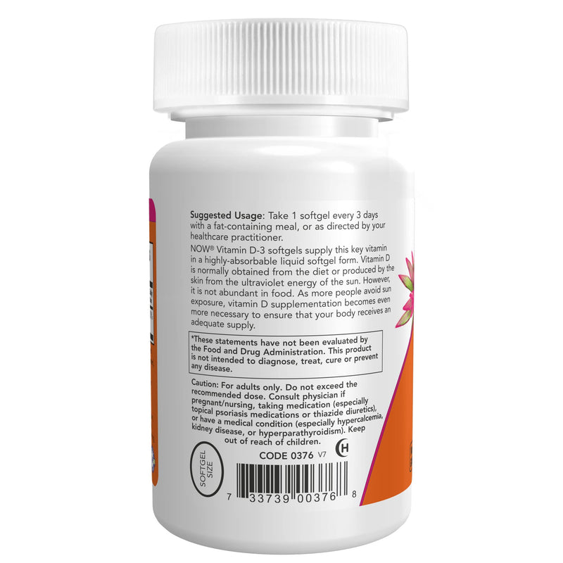 [Australia] - NOW Supplements, Vitamin D-3 10,000 IU, Highest Potency, Structural Support*, 120 Softgels 