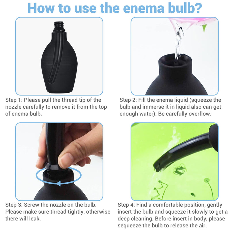 [Australia] - TopQuaFocus 10oz Silicone Enema Bulb Kit for Men Women Colon Cleaning Comfortable Coffee Enemas Shower Head 4.8' Tips (Black) 294ml-black 