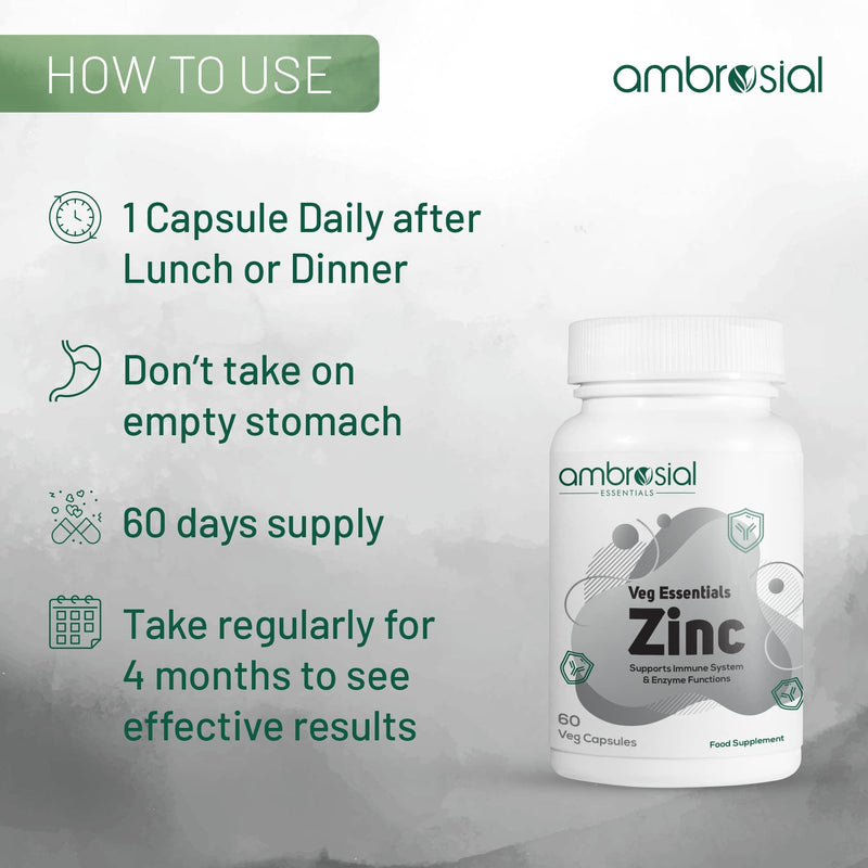 [Australia] - Ambrosial Zinc Tablets High Strength 30 mg | Highly Bioavailable Zinc Supplements for Immune & Metabolism Support (Pack of 1-60 Capsules) 60 Count (Pack of 1) 