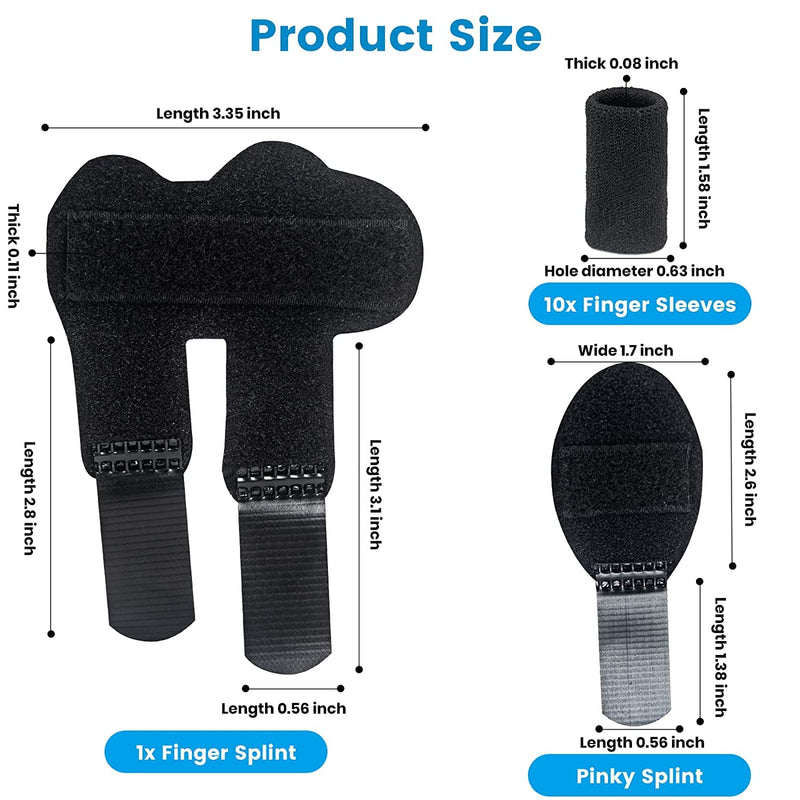 [Australia] - Finger Splint, Set of 2 Trigger Finger Brace with 10 Nylon Sleeves for Finger Pain Relief and Sport Injuries, Swelling Tendon Release Relieving Finger Stiffness and Sprained Knuckles Black 