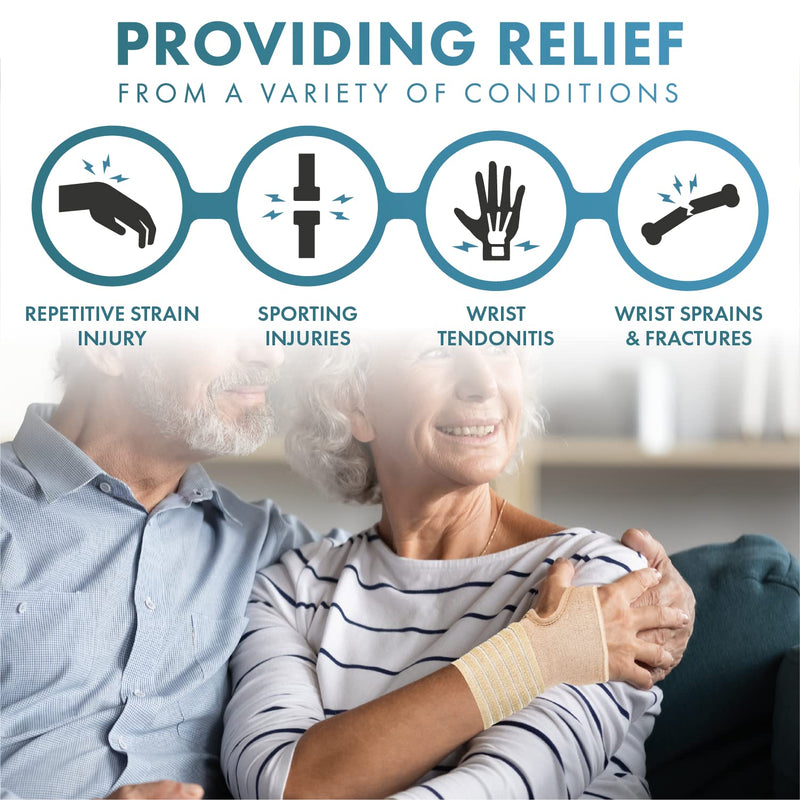 [Australia] - Actesso Elastic Wrist Support with Strap - Ideal for Sprains, Injury or Sports Use with no Metal bar - Support Without inhibiting Flexibility | Left or Right (Small, Beige) S (Pack of 1) 