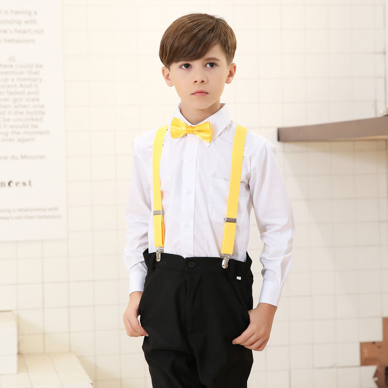 [Australia] - Kids Suspender Bowtie Necktie Sets - Adjustable Elastic Classic Accessory Sets for 6 Months to 13 Year Old Boys & Girls Fluorescent Yellow 31.5 Inches (Fit 6 Years to 13 Years) 
