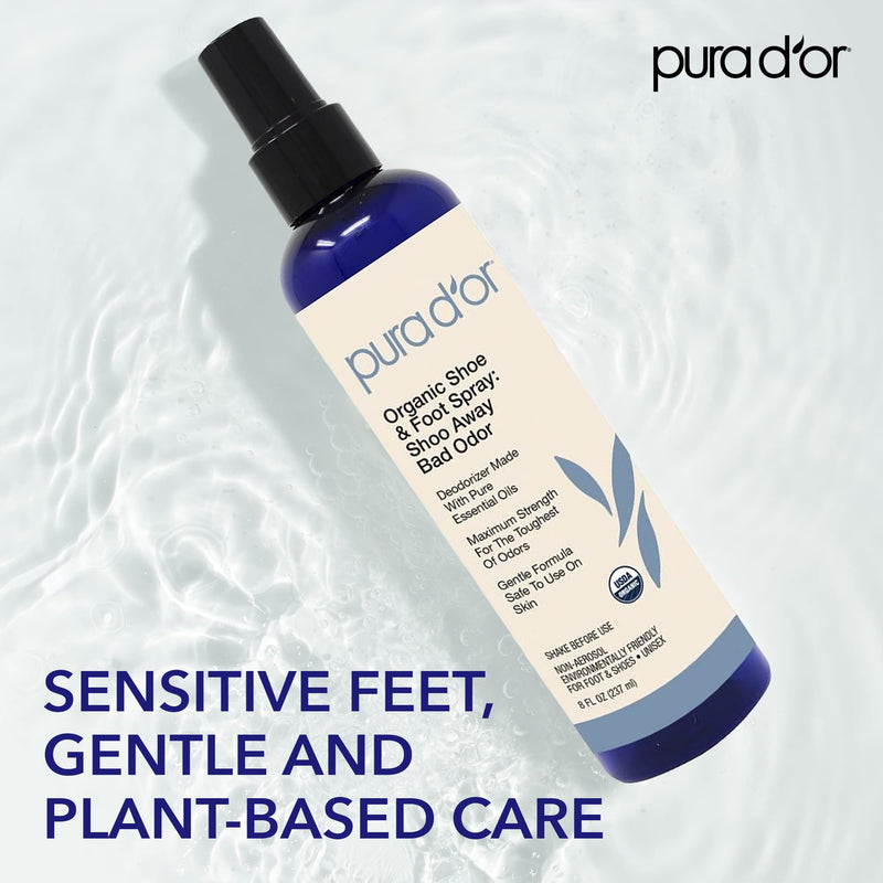 [Australia] - PURA D'OR Organic Shoe & Foot Odor Eliminator Spray (8oz) Deodorizes & Removes Bad Smells with Eucalyptus, Peppermint, Tea Tree, Lemongrass Essential Oil, Maximum Strength (Packaging may vary) 