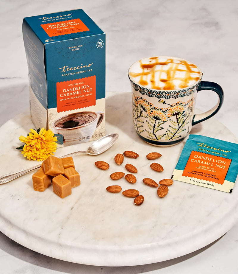 [Australia] - Teeccino Dandelion Tea – Caramel Nut – Rich & Roasted Herbal Tea That’s Caffeine Free & Prebiotic with Detoxifying Dandelion Root, 25 Tea Bags Dandelion Caramel Nut 25 Count (Pack of 1) 