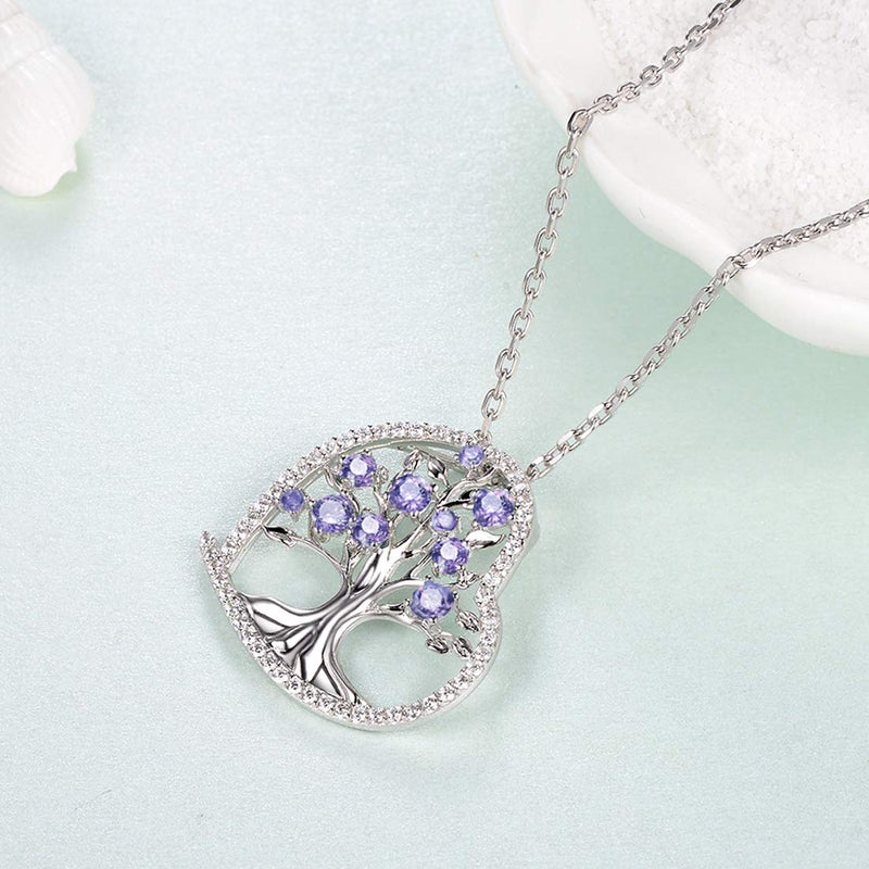 [Australia] - Amethyst Jewelry for Women Birthday Gifts Tree of Life Necklace for Mom Wife Sterling Silver Love Heart Jewelry Tree of Life Love Heart Amethyst Necklace 