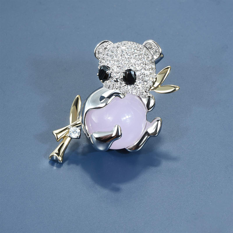 [Australia] - Cute Black White Rhinestones Crystals Panda Bear Baby Animal Brooch Pin Badge Brestpin Lapel Pins Silver Tone Pink Panda 