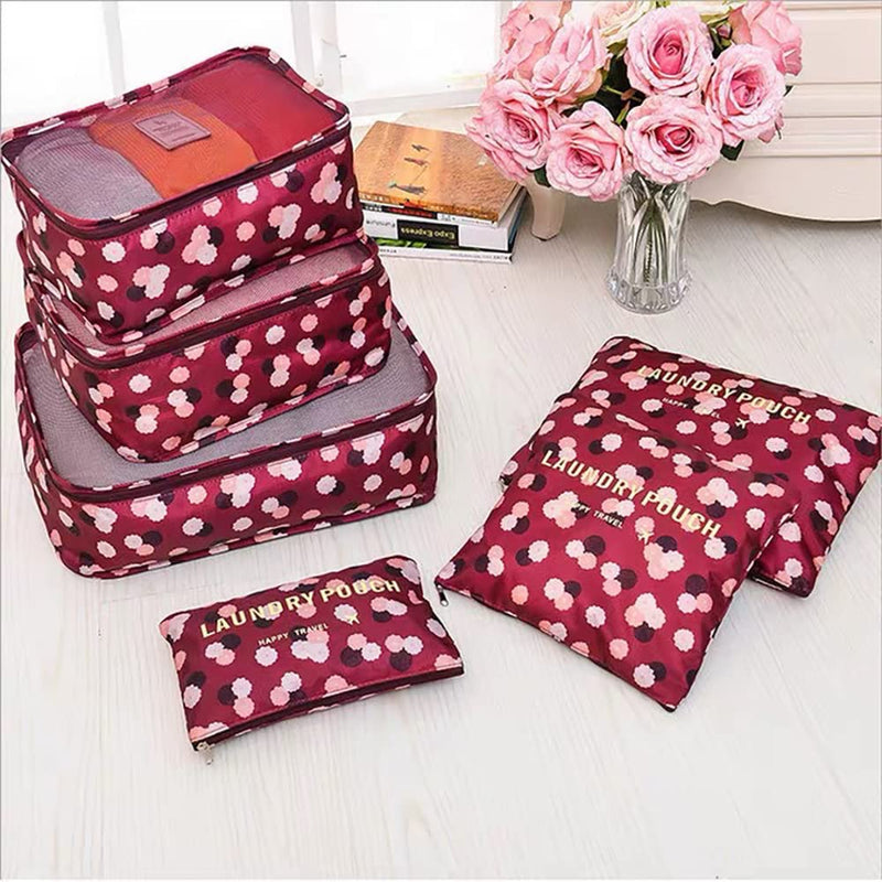 [Australia] - Angeer 12 Pcs Luggage Organiser Set Compression Pouch Packing Cubes Travel Storage Bags Clothes Suitcase (Wine red flowers) Wine Red Flowers 