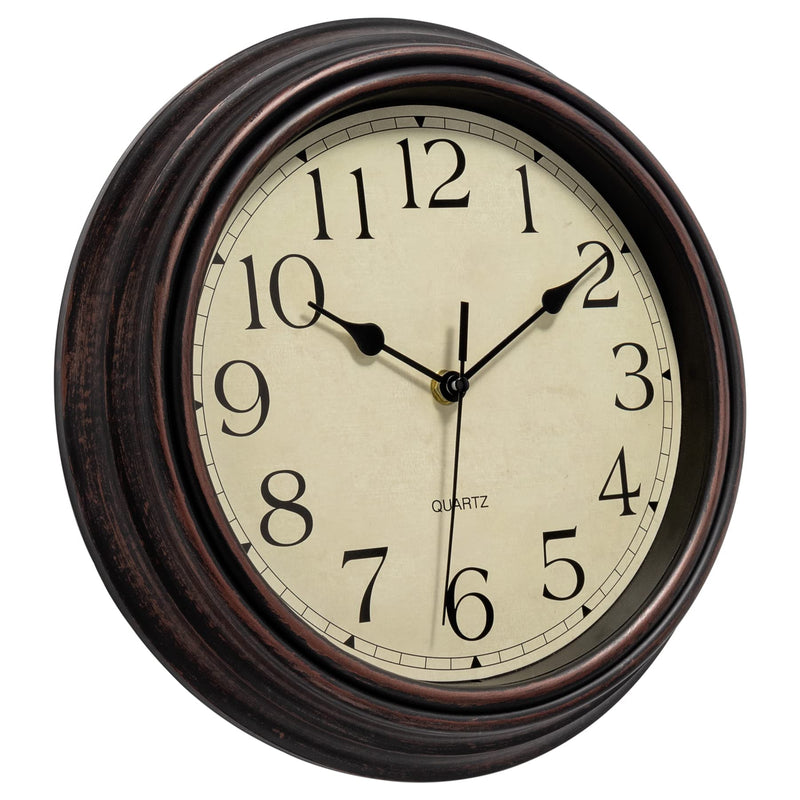 [Australia] - Foxtop Retro Silent Non-Ticking Round Classic Clock Quartz Decorative Battery Operated Wall Clock for Living Room Kitchen Home Office 12 inch (Bronze) Bronze 