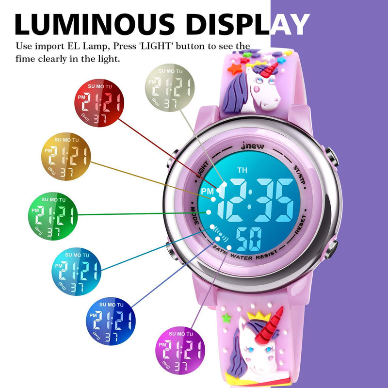 [Australia] - Kids Digital Sport Waterproof Watch for Girls Boys, Kid Sports Outdoor LED Electrical Watches with Luminous Alarm Stopwatch Child Wristwatch - Unicorn Lavender 