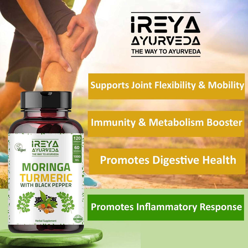 [Australia] - Moringa Oleifera Powder & Turmeric Root Powder with Black pepper 120 Capsules | Immunity & Metabolism Support, Joint and Digestive Support. Vegan, Gluten-Free and Non-GMO 