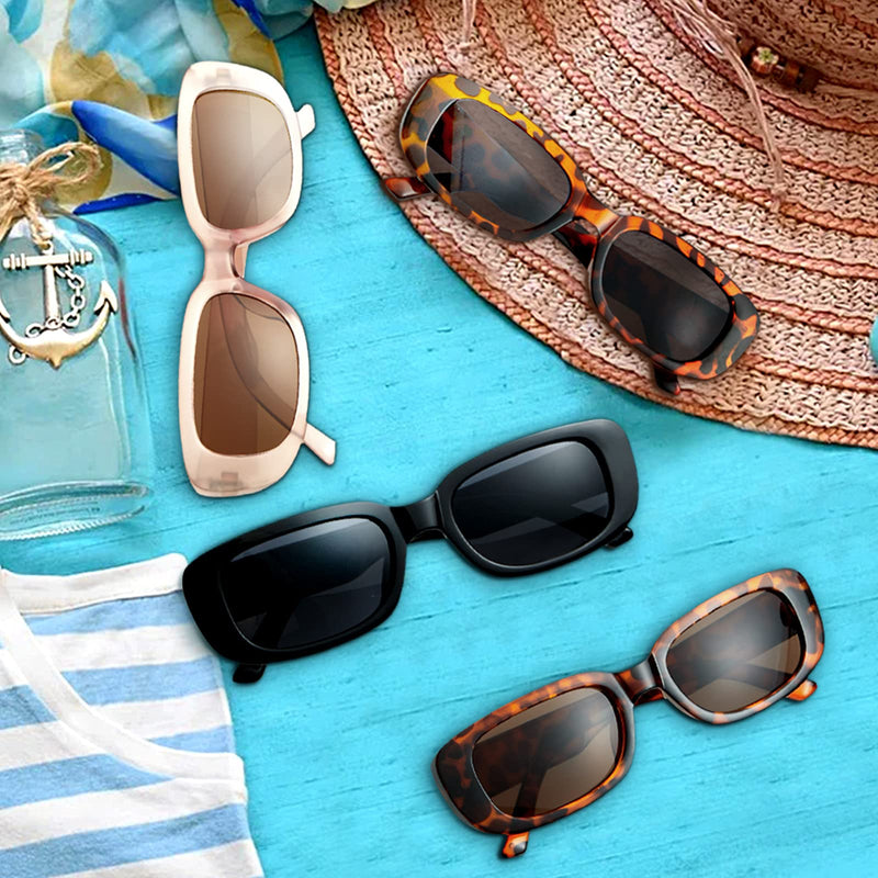 [Australia] - Rectangle Retro Sunglasses Trendy Unisex Mirrored Square Glasses for Women Men Black, Champagne, Leopard and Tawny, Leopard and Grey 