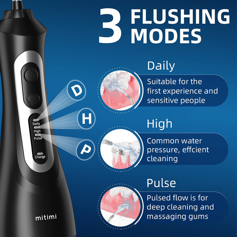 [Australia] - Mitimi Water Flosser for Teeth Cordless, Portable Oral Irrigator for Teeth Cleaner, with 8 Jet Tips, with 200ML Water Tank and USB Rechargeable, Waterproof IPX7 Power Dental Flosser 