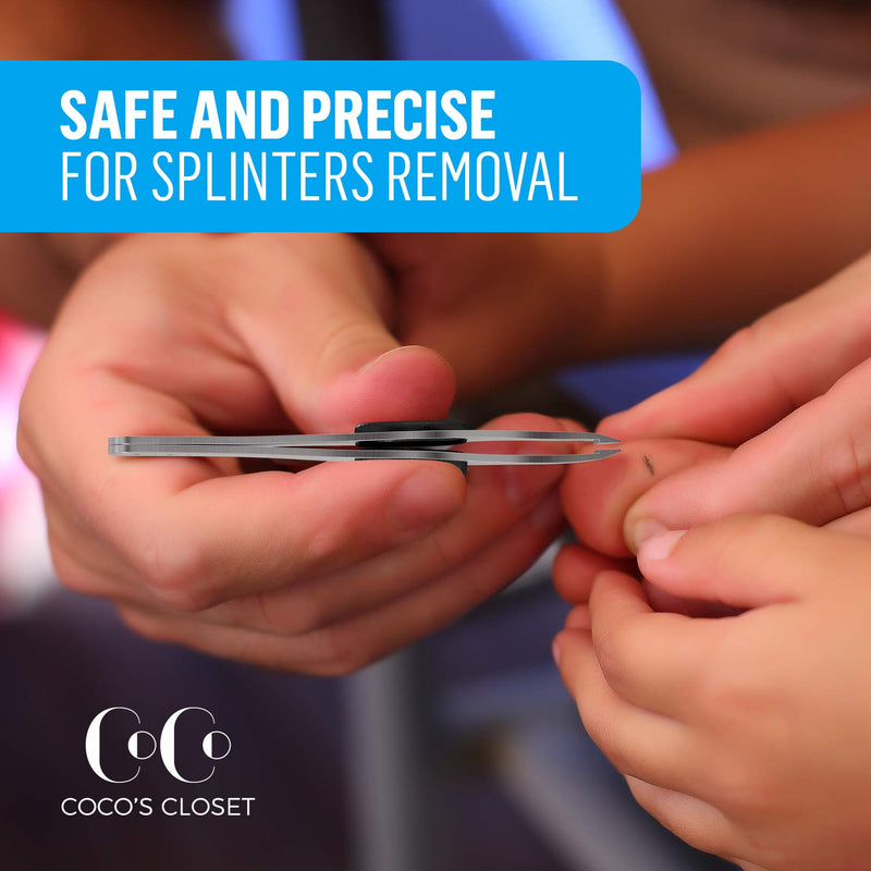 [Australia] - Coco’s Closet Tweezers for Eyebrows – Surgical grade Stainless Steel Slant Silver Tweezer - Precision for Ingrown Hair Removal 