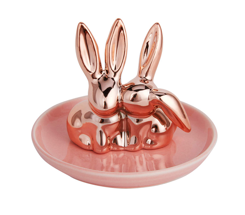 [Australia] - Jojuno Bunny Rabbit Ring Holder Jewelry Dish Pink Ceramic Plate Jewel Display Organizer Trinket Tray 