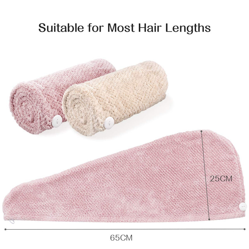 [Australia] - Ceephouge Microfiber Hair Towel Wrap for Women, 2 Pack Magic Quickly Dry Hair Drying Towels, Anti-Frizz Super Absorbent Hair Turban Towel (Pink+Beige) Pink+beige 