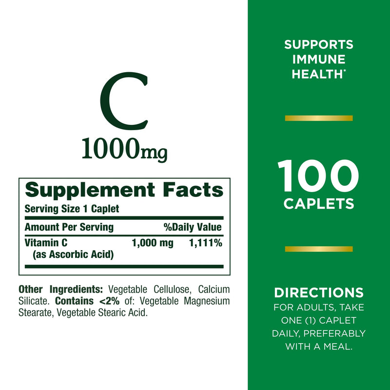 [Australia] - Nature’s Bounty Vitamin C 1000mg, Immune Support Supplement, Powerful Antioxidant, 1 Pack, 100 Caplets 100 Count 