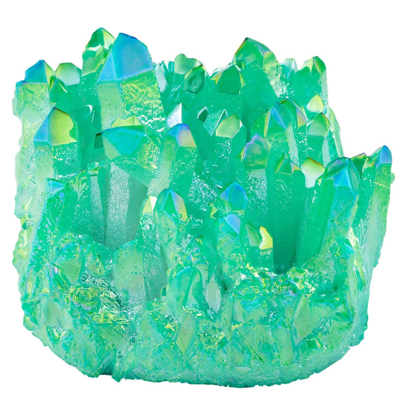 [Australia] - Nupuyai Titanium Coated Rock Quartz Crystal Cluster Drusy Geode for Healing Reiki Energy, Irregular Rough Gemstone for Home Decor Green 03-green(50-130g/Pc) 