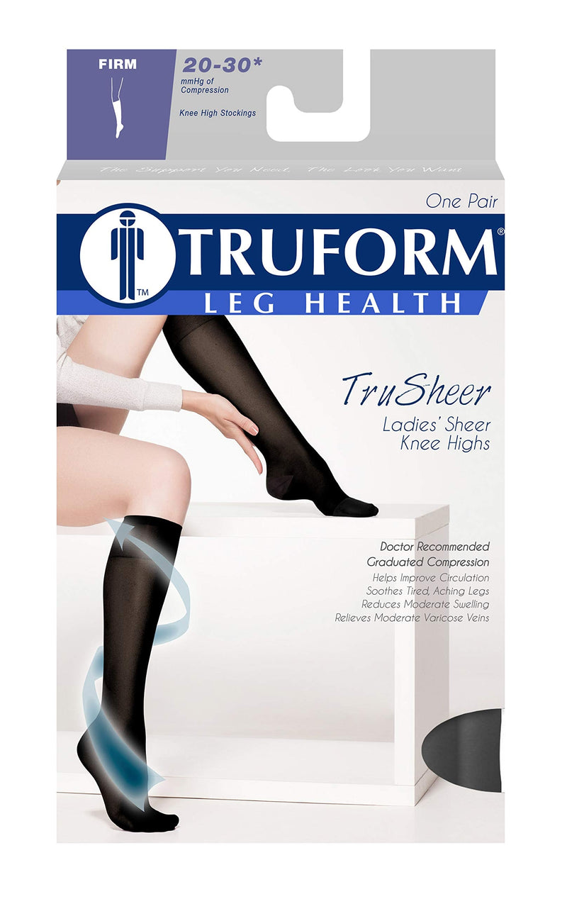 [Australia] - Truform Sheer Compression Stockings, 20-30 mmHg, Women's Knee High Length, 30 Denier, Black, X-Large X-Large (1 Pair) 