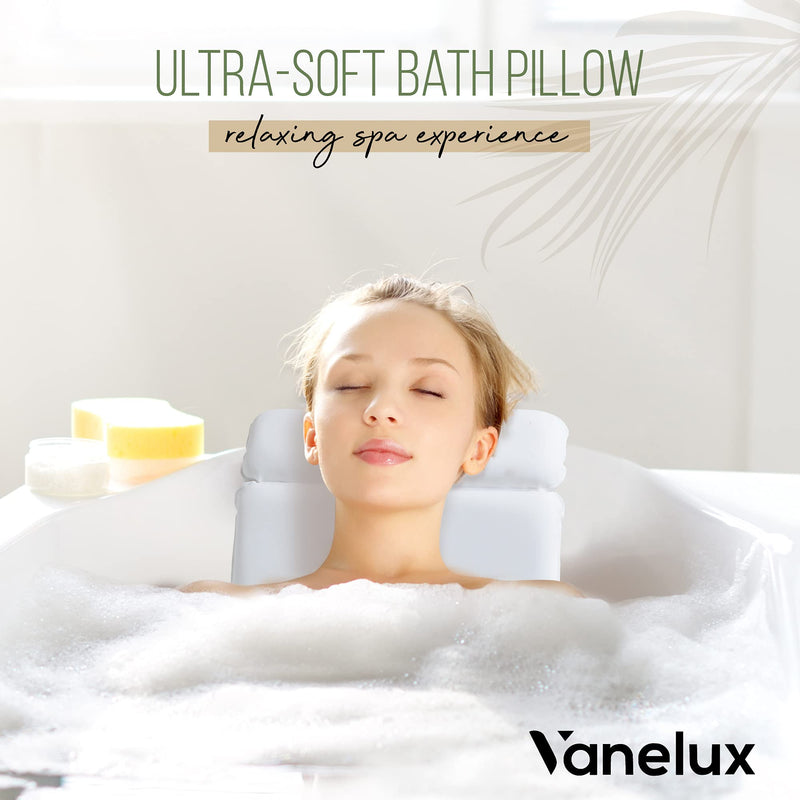 [Australia] - VANELUX Ultra Soft & Luxurious Spa Bath Pillow, With 2X Thickness & Cozy Feel, 2 panel Design To Support Back & Shoulder, For Bathtub Hot Tub And Jacuzzi, Slip Resistant (14.25 x 11.25 Inch, White) 14.25 x 11.25 Inch 