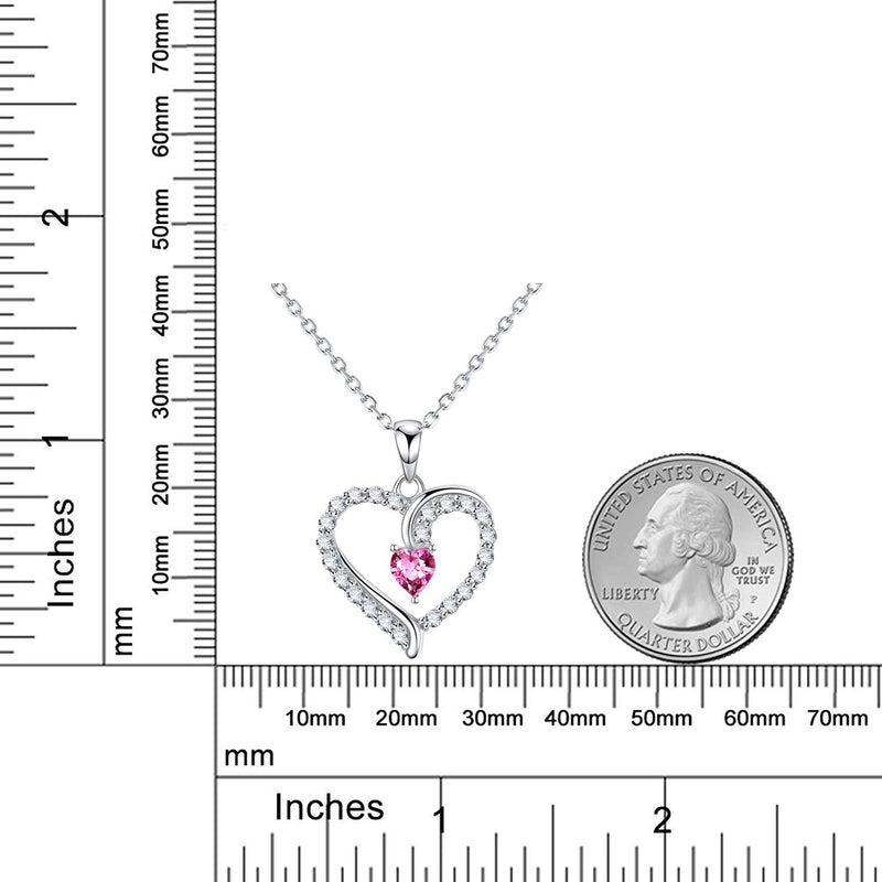 [Australia] - Birthday Gifts Love Heart Pink Tourmaline Necklace for Women Mom I Love You Jewelry for Wife Anniversary Sterling Silver 20" Chain 