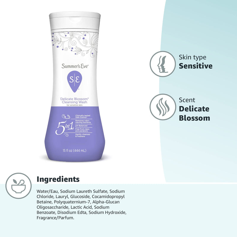 [Australia] - Summer's Eve Cleansing Wash | Delicate Blossom | 15 Ounce | Pack of 1 | pH-Balanced, Dermatologist & Gynecologist Tested 15 Fl Oz (Pack of 1) 